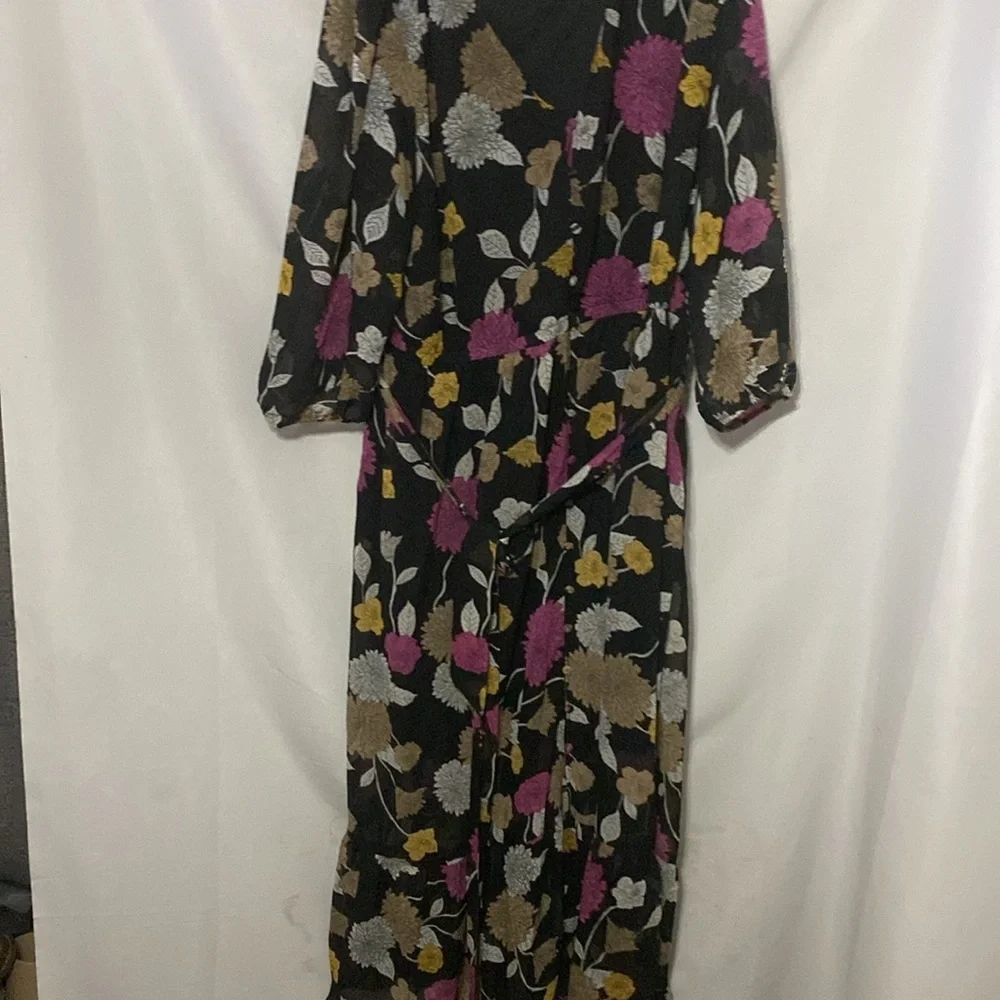 LANE BRYANTSIZE‎ 24 SOFT FLOWY BLACK FLORAL PRINT SHEER  LINED DRESS RUFFLED HEM